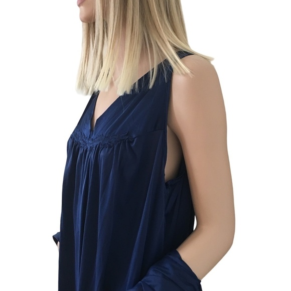 Vintage Vanity Fair Peignoir Set Lingerie Nightgown Robe Navy Sleep Embroidery - Picture 8 of 16